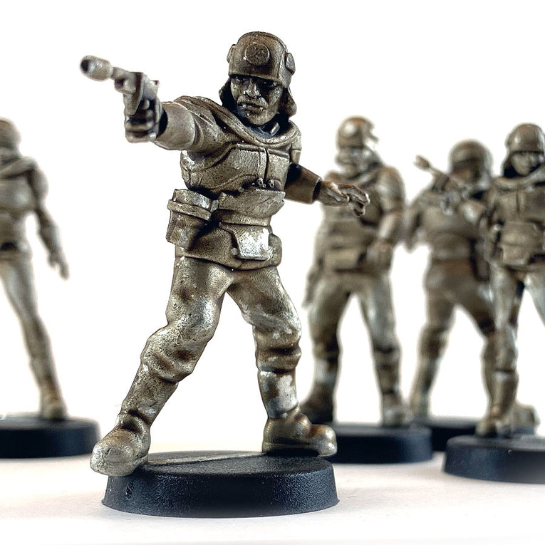 Unpainted 28mm sci-fi miniatures of Star Schlock's draconian Viper Legion.