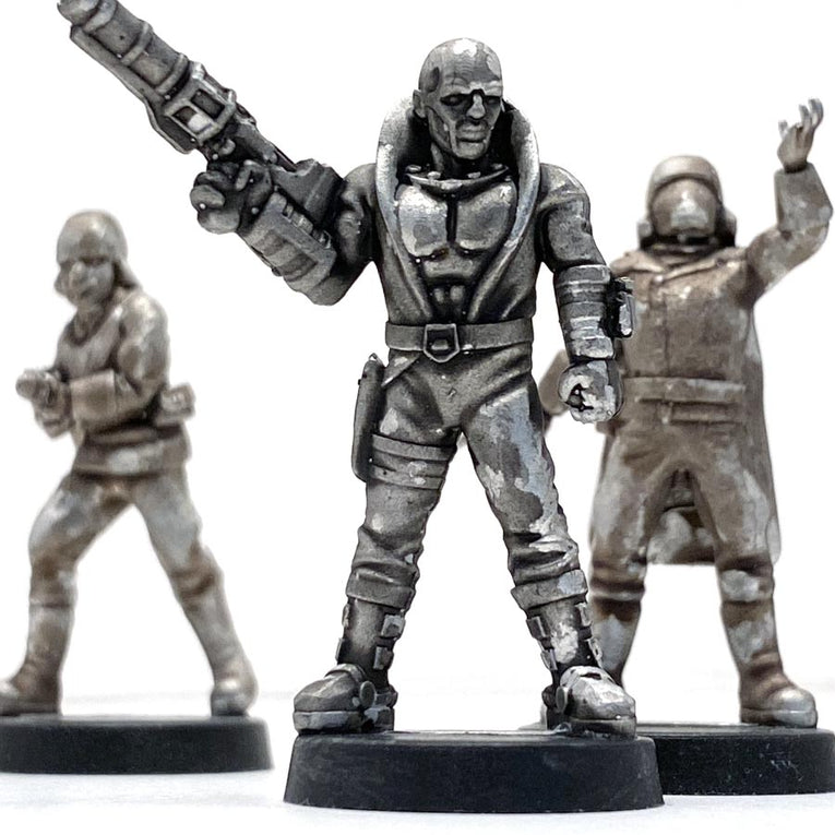 Unpainted 28mm sci-fi miniatures of Star Schlock's Viper Leaders