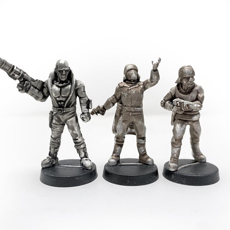 Unpainted 28mm sci-fi miniatures of Star Schlock's Viper Leaders.