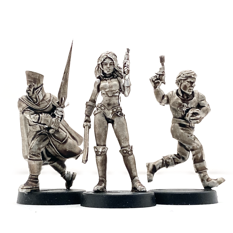 Unpainted 28mm sci-fi miniatures of Star Schlock's Star Champions A.