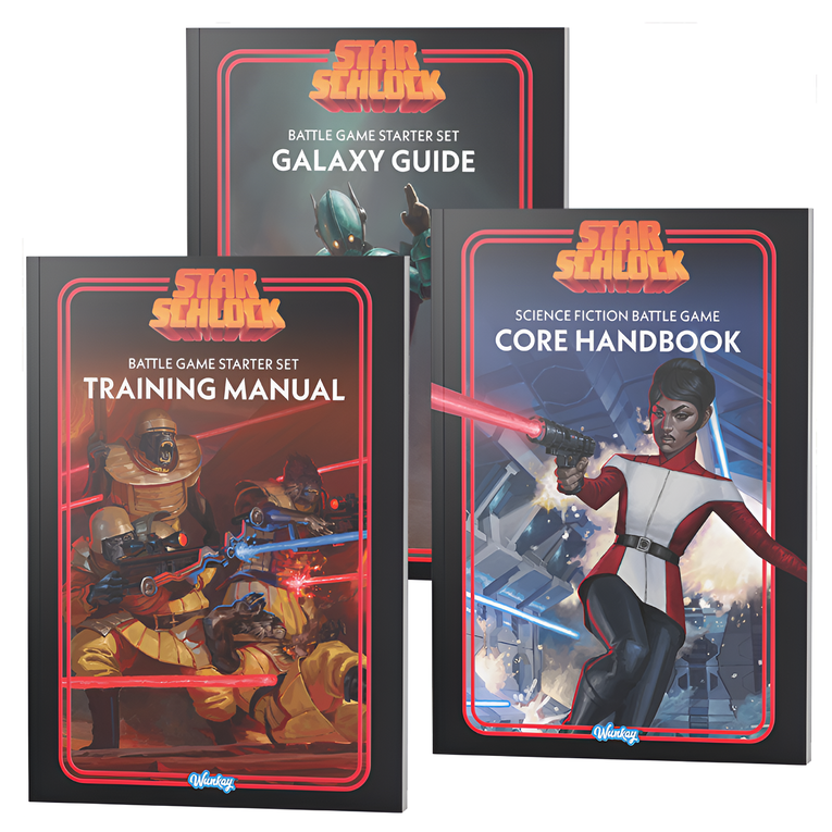 Three rule books from the Star Schlock science fiction tabletop miniatures battle game