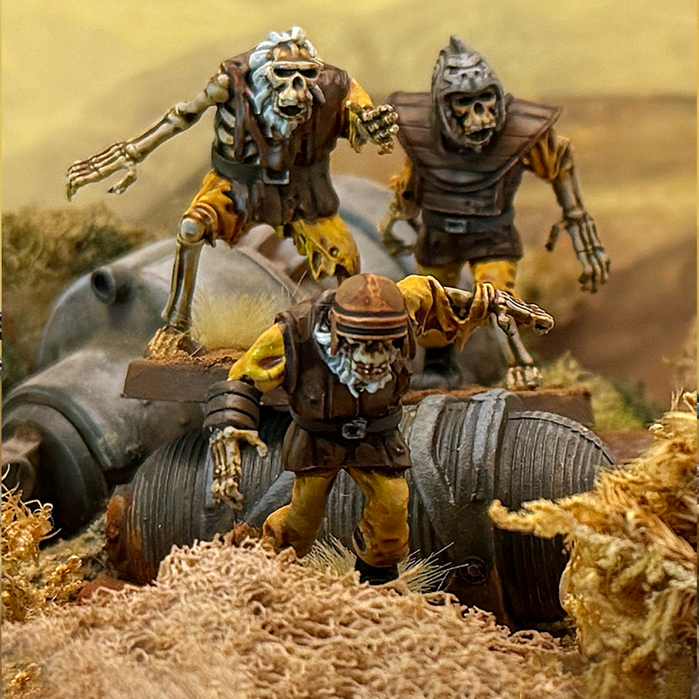 Painted 28mm miniatures of Star Schlock's undead space apes, the Ghoul-rillas.