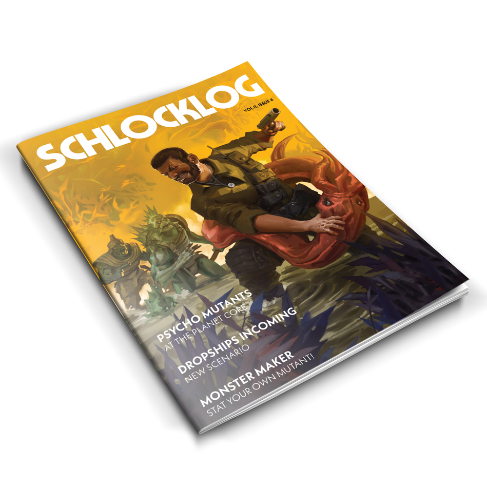Schlocklog #4 magazine, featuring sci-fi  jungle warfare for the Star Schlock skirmish game.