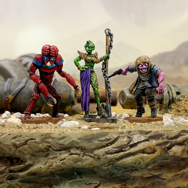 Painted 28mm sci-fi miniatures of Star Schlock's Star Raiders B.