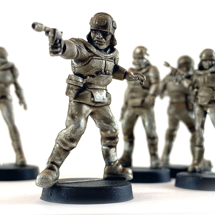 Unpainted 28mm sci-fi miniatures of Star Schlock's draconian Viper Legion.