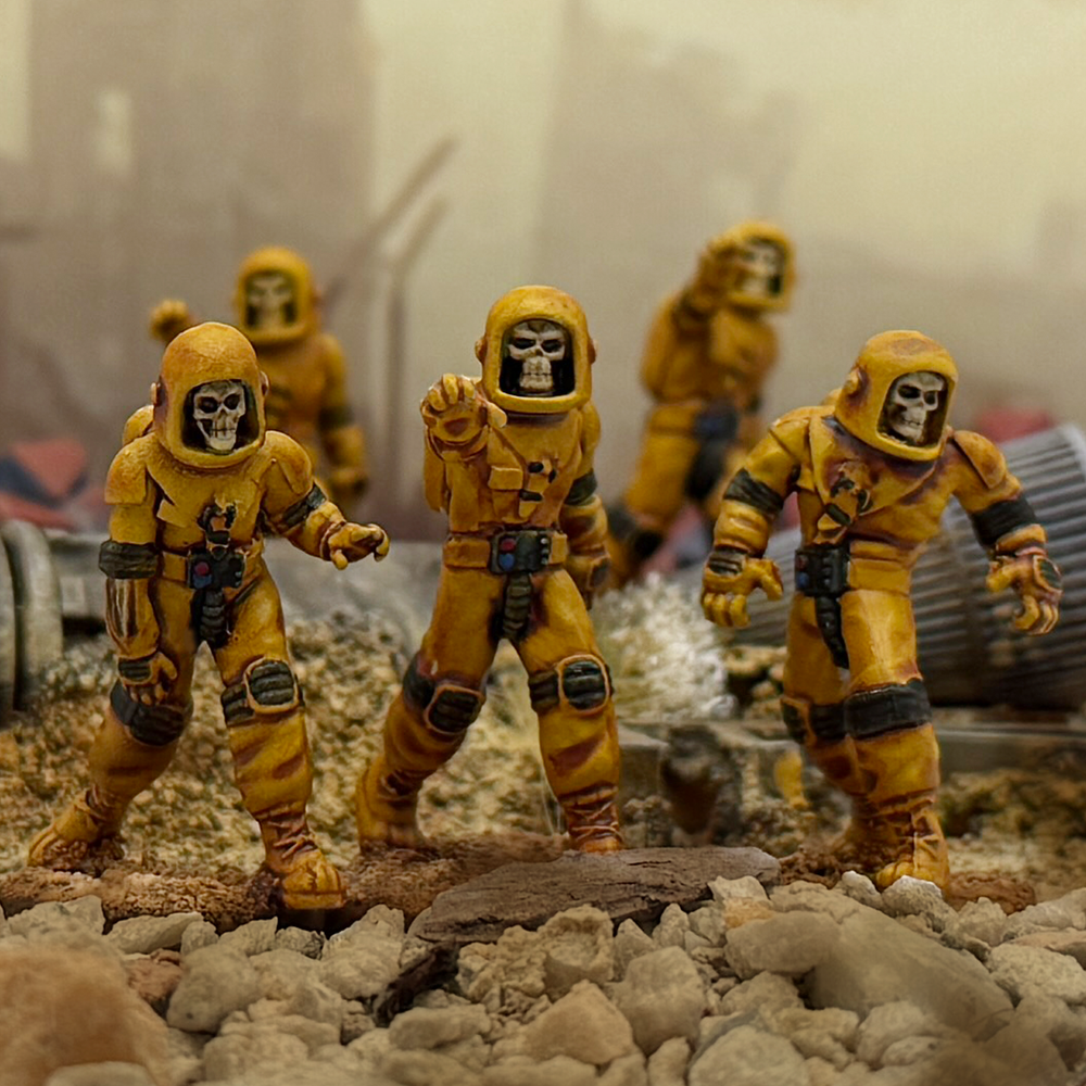 Painted 28mm miniatures of Star Schlock's Necronauts, sci-fi undead astronauts.