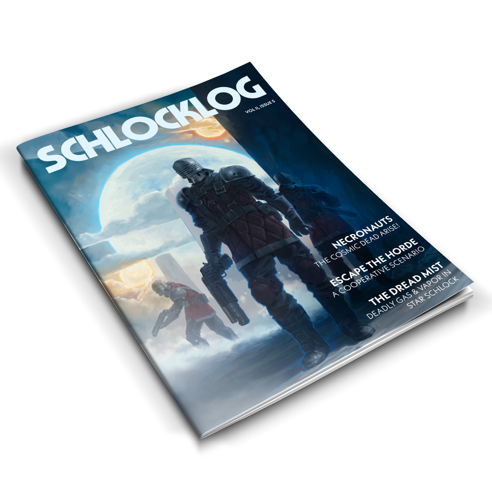 Schlocklog #5 magazine, featuring sci-fi undead for the Star Schlock skirmish game.