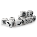 Set of white Star Schlock dice with black symbols